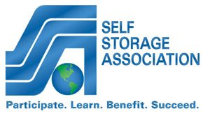 A blue and white logo for the self storage association.